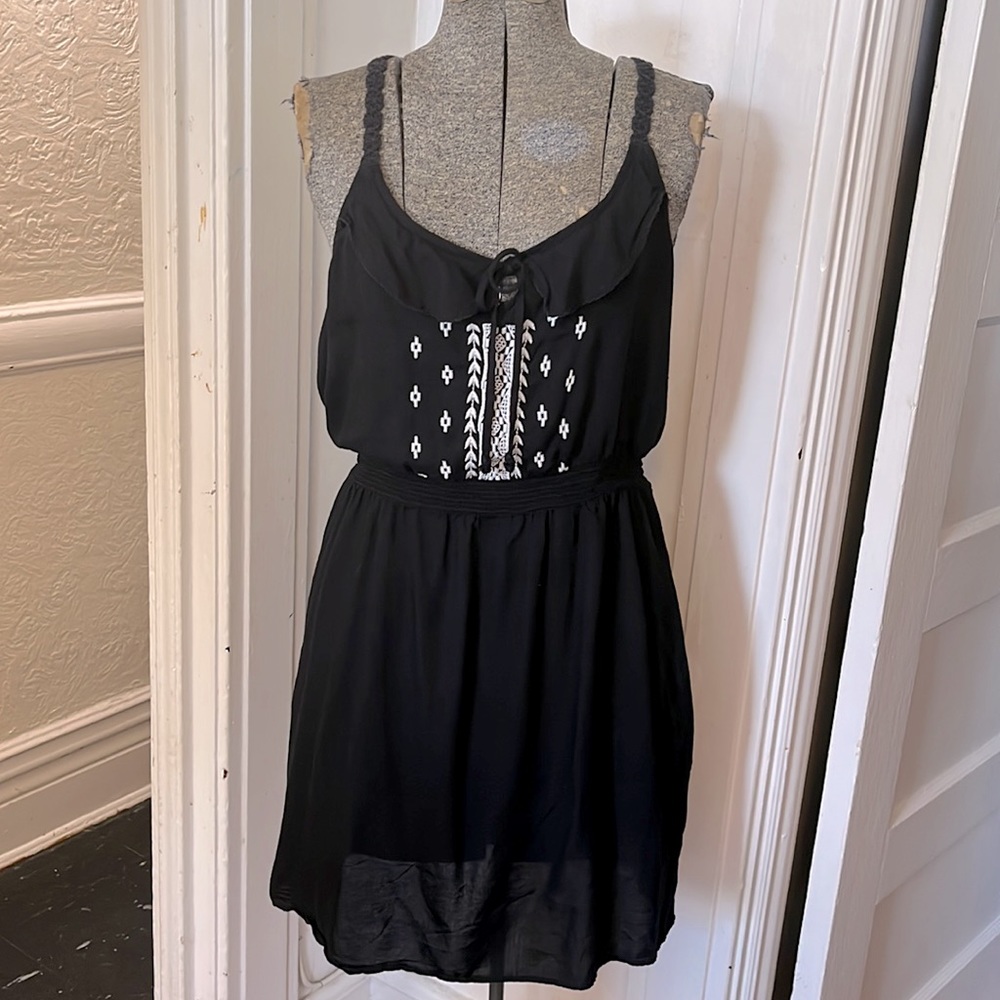 American Eagle Black Crochet Embroidered Summer Dress, size Large